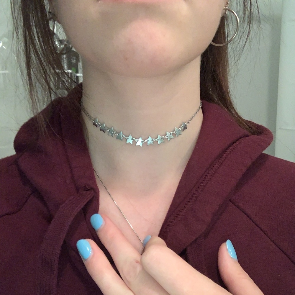 Silver star choker necklace adjustable length